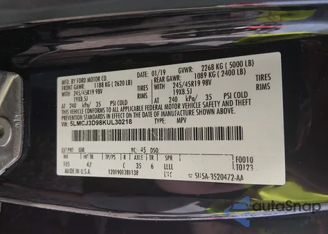 2019 Lincoln Mkc Reserve z USA, uszkodzony, nr VIN 5LMCJ3D98KUL30218